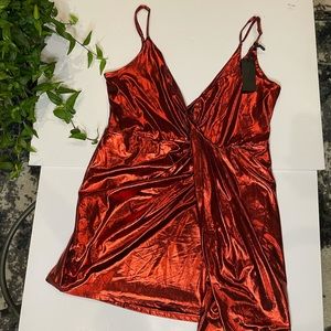 Red Metallic Hours Wrap mini party dress NWT XL